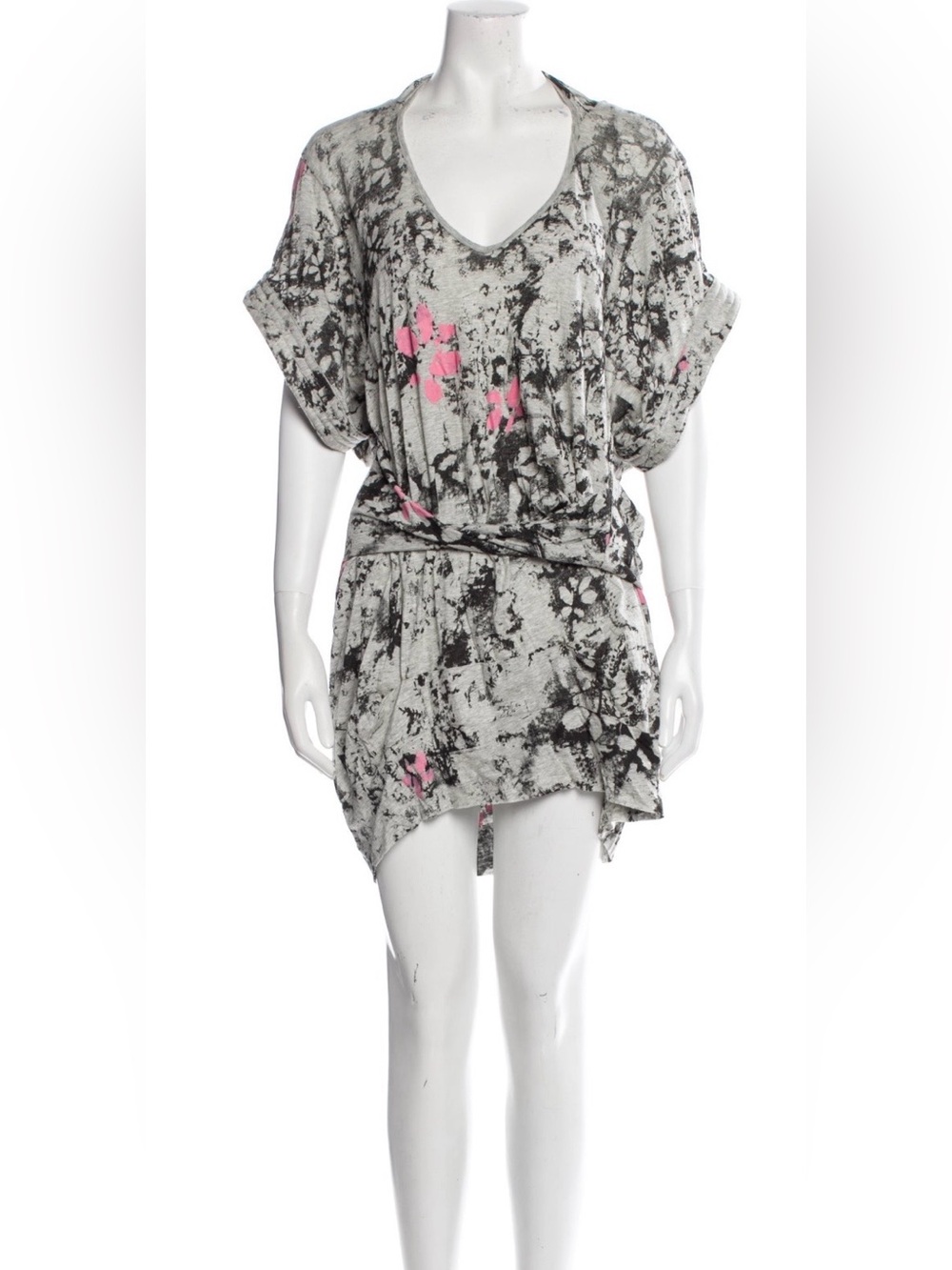 Preen by Thornton Bregazzi Grey Floral Mini Dress with Pink Accents